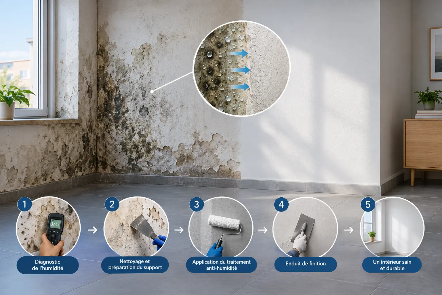 Traitement humidité maison : comment distinguer condensation, infiltration et remontées capillaires ?