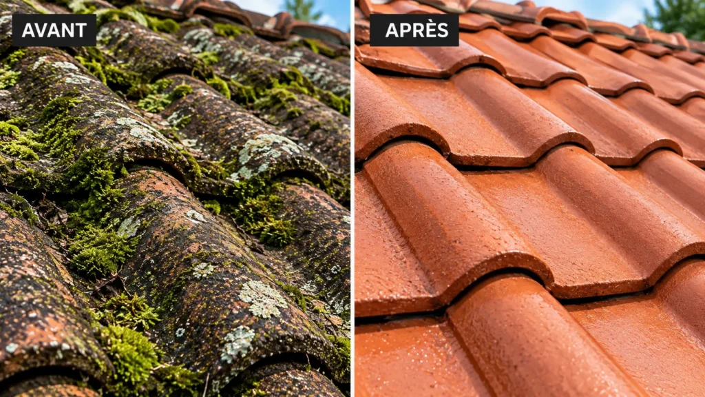 Avant après nettoyage de toiture 
